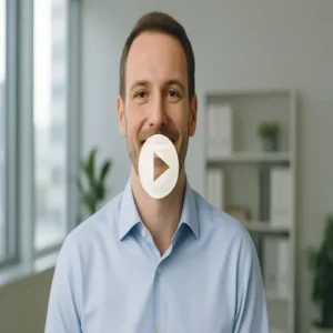 A satisfied client sharing their success story in a video testimonial for Power Web Solutions.