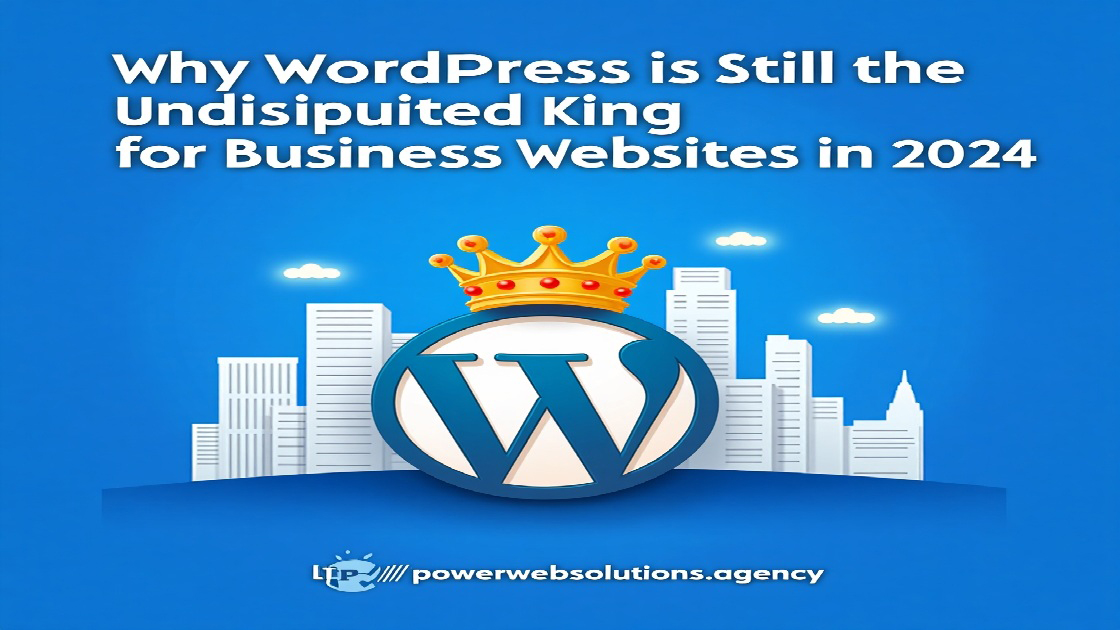 WordPress dashboard on a laptop screen with business charts and website elements, symbolizing its dominance as the top platform for business websites in 2024
